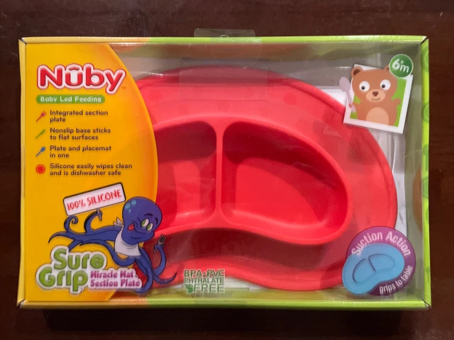 Nuby Baby Led Alimentación Segura Agarre Milagro Estera Sección Placa Empuñaduras Para Mesa Nuevo