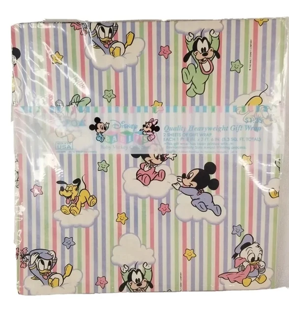 VINTAGE DISNEY BABIES Gift Wrap 2 Sheets Baby MickeyMinnie, Donald