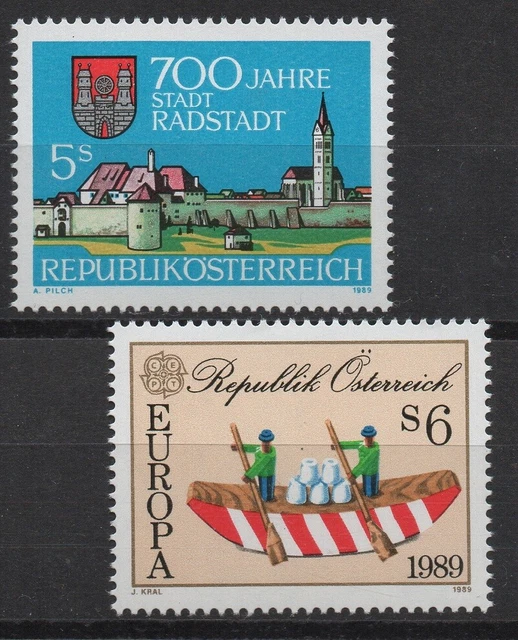 Austria 1989 Sc# 1458+1459 Mint MNH EUROPA boat canoe, Radstadt city wall stamps