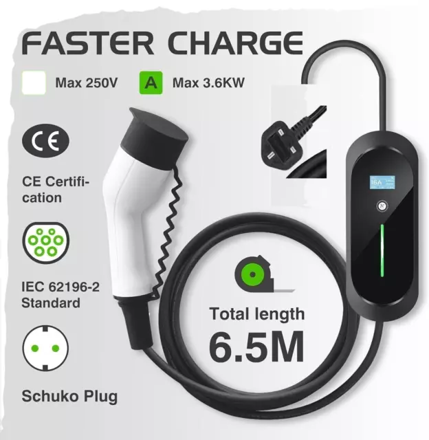 EV Charger  16A Type 2 UK Plug 3 Pin Electric Vehicle Car Charger  Portable