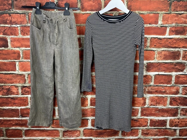 Girls Bundle Age 6-7 Monsoon Summer Linen Trousers & Next Stripe Dress Set 122Cm