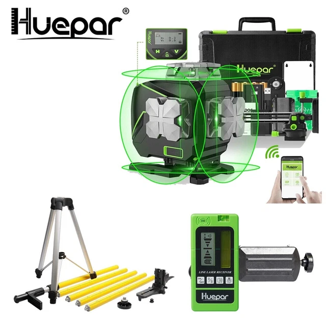 Huepar 4D S04CG Laser con ricevitore LR5RG e asta telescopica LP36 Huepar 4D S04CG Laser con ricevitore LR5RG e asta telescopica LP36