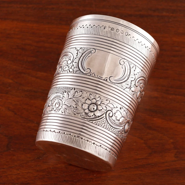 Large Bateman ? George Iii Sterling Silver Beaker Reed, Floral,Scroll 1807