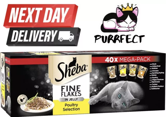 40 X 85g Sheba Fine Flakes Adult Wet Pouches Cat Food Poultry NEXT DAY DELIVERY