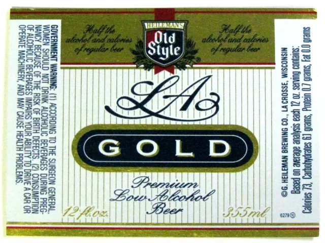 G Heileman OLD STYLE LA GOLD LOW ALCOHOL  beer label WI 12oz #6279