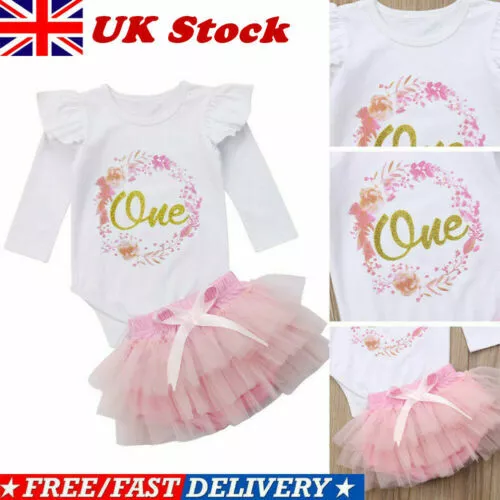 UK Newborn INFANT Baby Girls 1st Birthday Floral Romper Tutu Skirt Dress Outfit