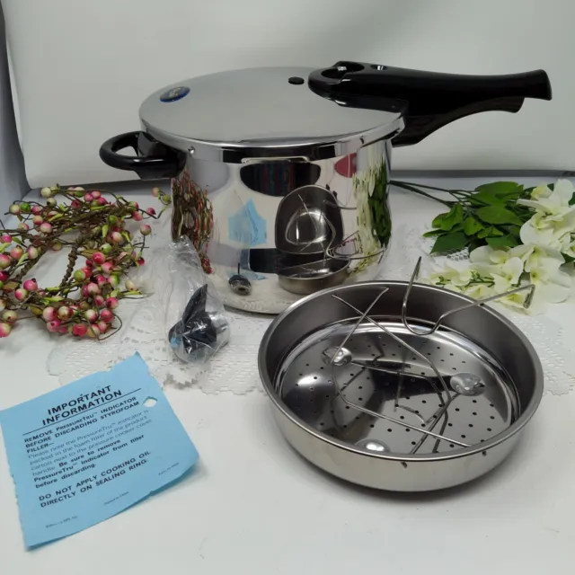 Presto 409A Stainless Steel 6 Quart Pressure Cooker Excellent W Inserts! Perfect