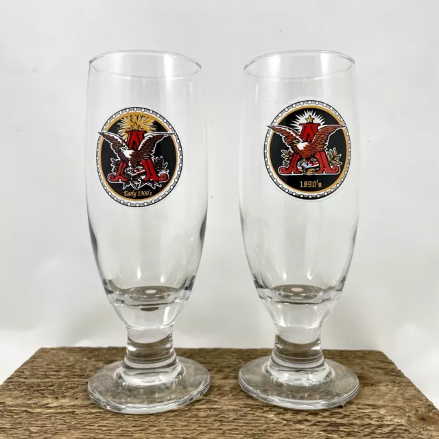 Vintage Anheuser Busch Footed Beer Glasses Pair of 7"  Early 1900's 1890’s Logo