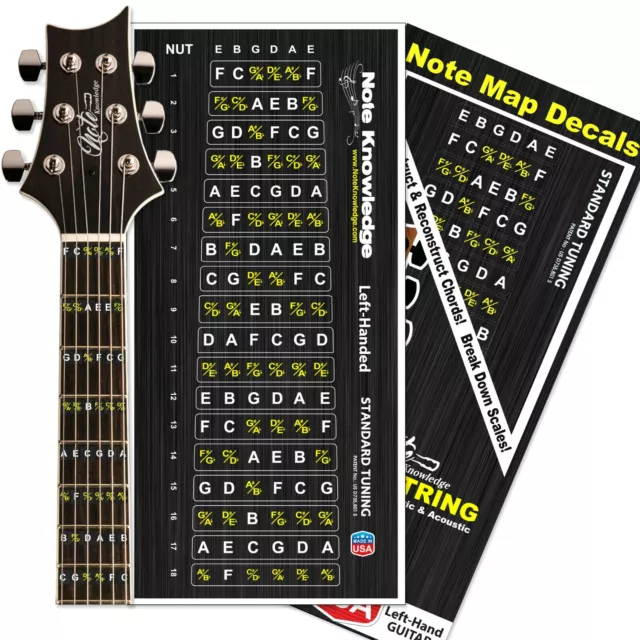 Left Hand Guitar Fretboard Note Map Decals Stickers. by Note Knowledge