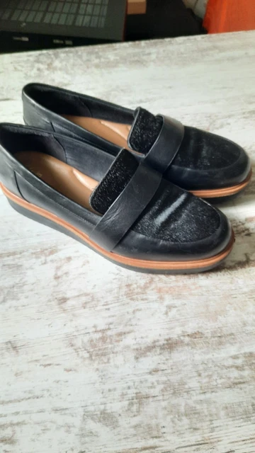 CLARKS COLLECTION WOMENS Raisie Arlie Loafers Black Leather Fur