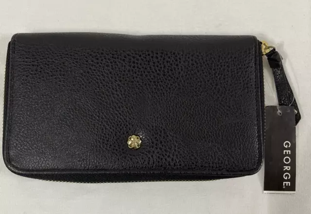 New George 8” X 4.5” Black Faux Leather Handbag Coin Purse Wallet
