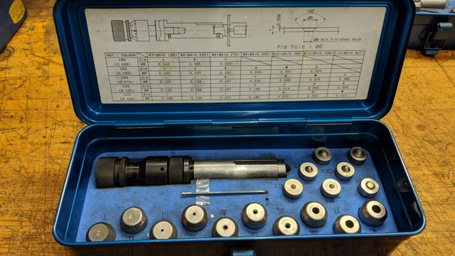 Punch press dimple die assortment and holder set 100 degree set 1 Punch press dimple die assortment and holder set 100 degree set 1
