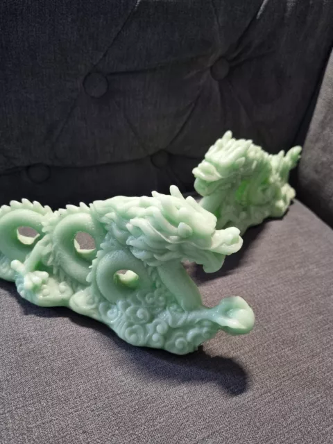 Chinese Feng Shui Jade Resin Lucky Dragon Statue Carved Display Décor Ornament