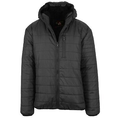 Mens Sherpa-Lined Hooded Puffer Jacket Waterproof Warm Winter Zip Pockets NEW
