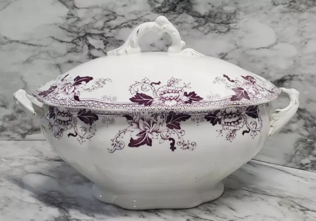 Vintage Soup Tureen With Lid John Maddock Sons Royal Vitreous Roseville Spots...
