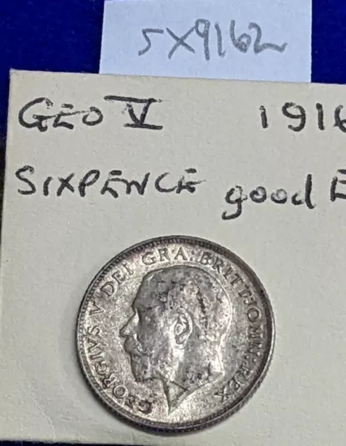 1916 George V 6d Sixpence silver .925 coin in collectable GEF Uneven tone SX9162