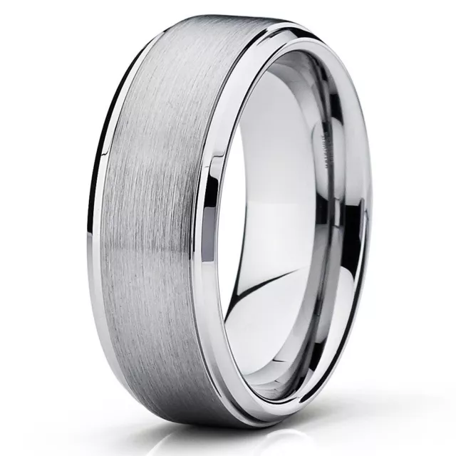 Men's 8mm Silver Stepped Titanium Matte/Polished Wedding Band Ring