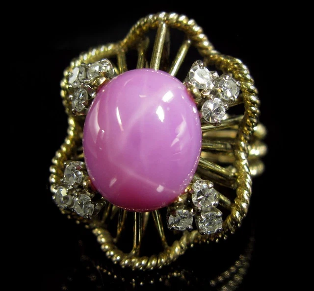 Ring 9.54CT Pink Linde Star Lab-Created Sapphire VS Diamond 14K Yellow Gold