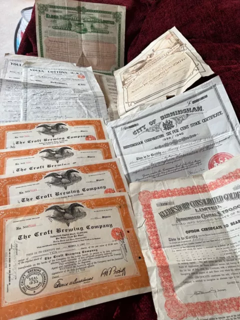 Vintage - Collection of 10 Share certificates 1900s