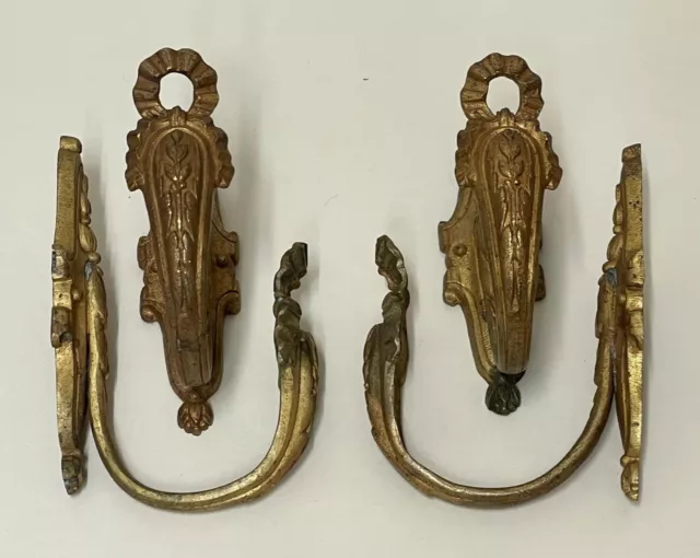 4 x Antique French Gilt Brass Ormolu Curtain Tie Backs - French Country House
