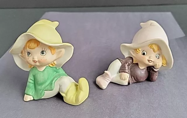 Vtg (2) Homco Fairy Elf Figurines 4" Laying Down Taiwan (No Bottom Labels) Lot 2