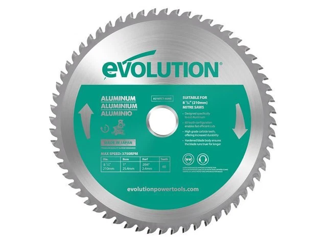 Evolution - Aluminium Cutting Mitre Saw Blade 210 x 25.4mm x 60T