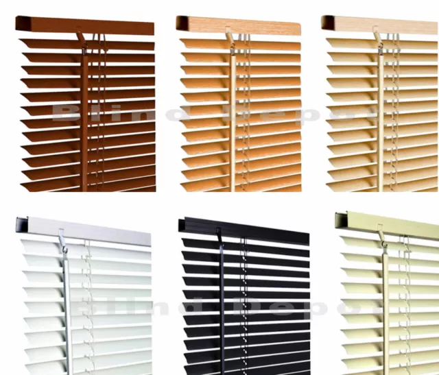 Venetian Blinds in PVC Black White Grey Plain Colours or Wood Grain Effect,