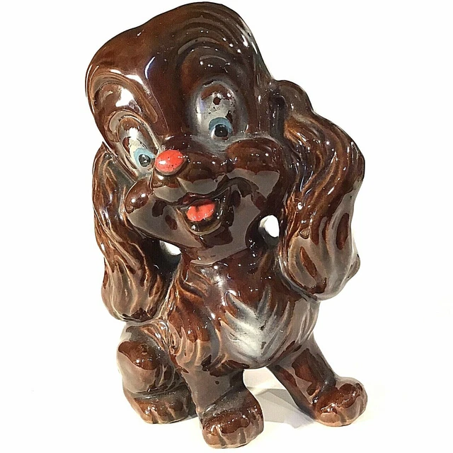 Dog Figurines Large 7" Puppy's Brown Floppy Ears Vintage Brown Redware 11