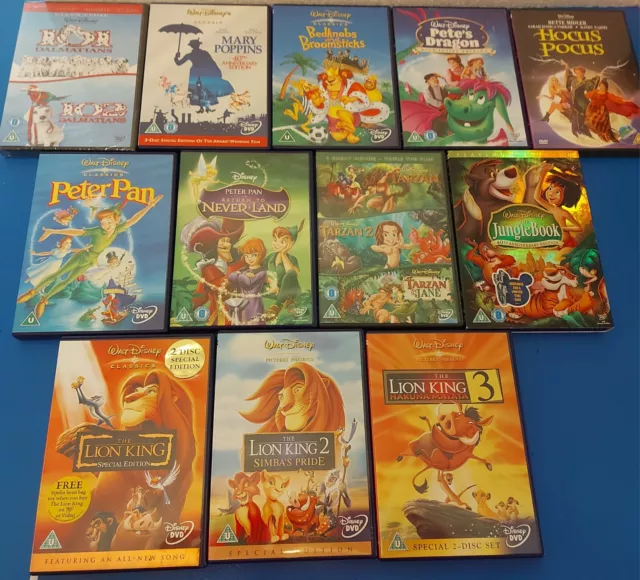 DISNEY 15 DVD BUNDLE Lion King 1 2 3 Peter Pan Tarzan Jungle Book 101 Dalmatians