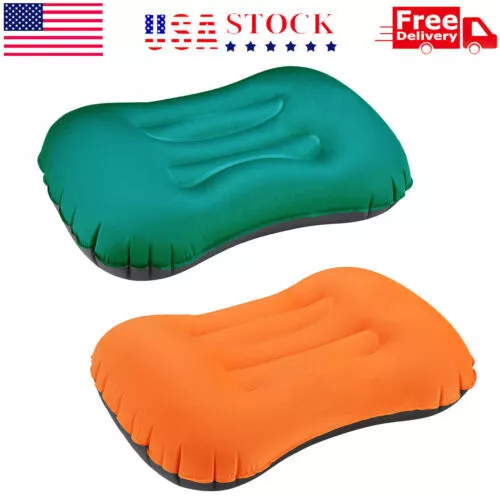 Air Pillow Inflatable Cushion Portable Head Rest Compact Travel Camping w/ Pouch