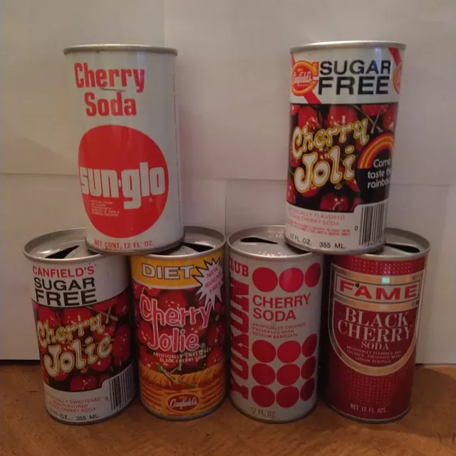 Lot 83 6 Vintage steel pull top cherry soda pop 12 oz cans canfields fame yukkon