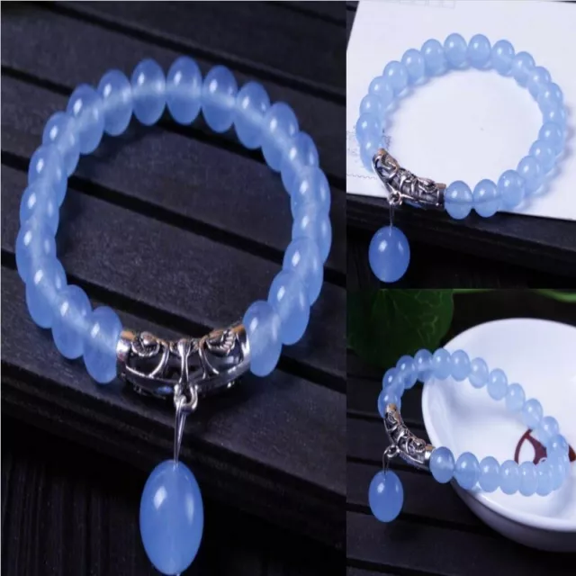 Beautiful Original natural Blue jade bead Tibet silver bracelet Jewelry Lovers