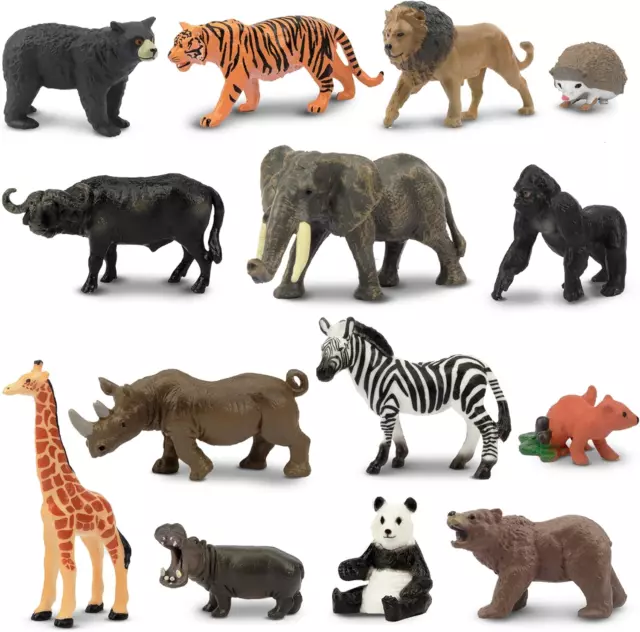 14PCS 1-2" Tiny Jungle Animal Figures Toy, Realistic Mini Jungle Zoo Animal Figu