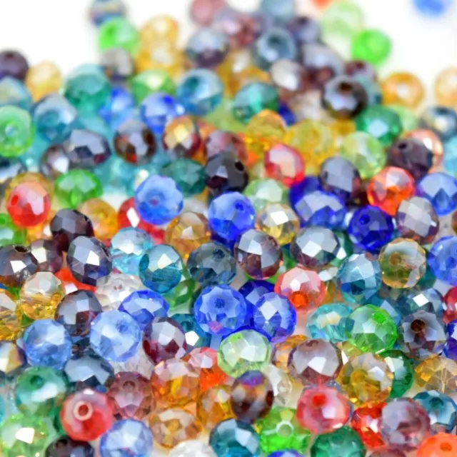 Bag Of 50 Rondelle Beads Faceted Glass Crystal Cut Mixed Colours 4 Sizes Bd8