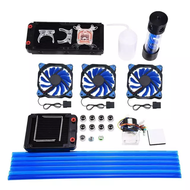 DIY PC Water Cooling Kit Heatsink Radiator Pump Reservoir CPU Block Tube LED Fan