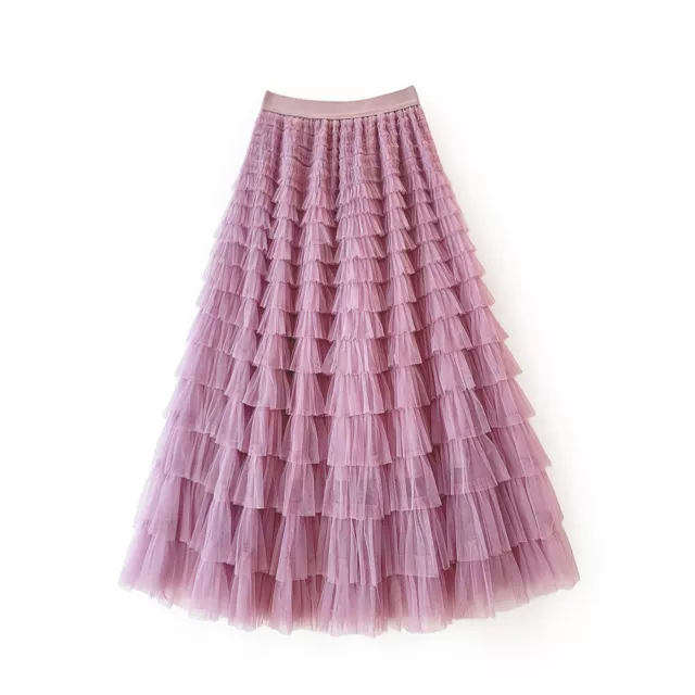 Women Elegant Tulle Tiered Skirt A Line Maxi Skirts Ruffle Layered Long Skirts