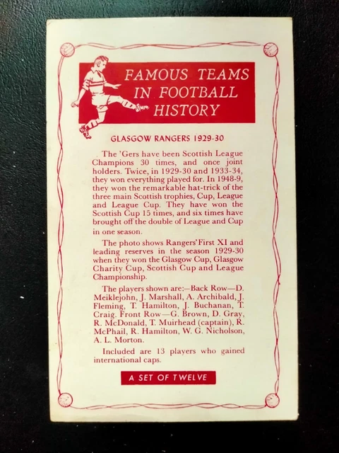 DC Thomson berühmte Teams in der Fußballgeschichte 1961, Glasgow Rangers 1930 2