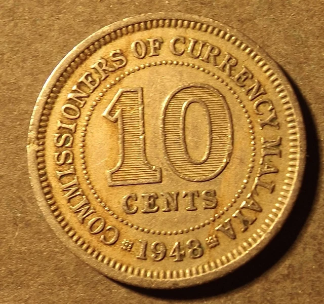 Commissioners Of Currency Malaya 10 Cent Coin Date 1948
