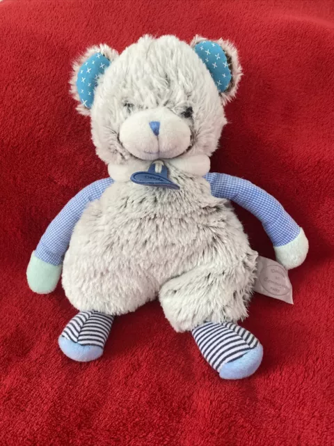 Peluche Doudou Ours Chiné Bras Vichy Bleu Jambes Rayées DOUDOU & COMPAGNIE NEUF