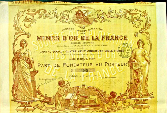 Mines D' Or de la France Gold Mine Explo Paris 1896 Aktie +Kp Frankreich E. Alix