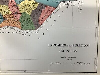 1901 Colored Map Of Lycoming & Sullivan Counties, Pennsylvania 19 x 27” 3