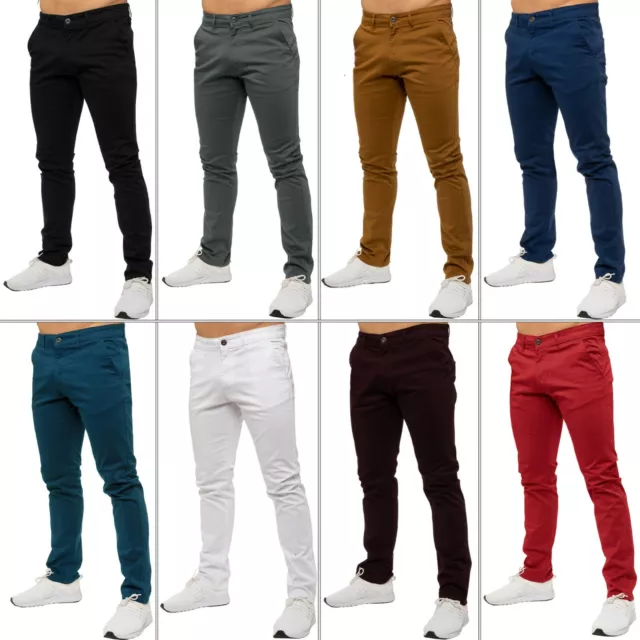 Pantalon Chino Pour Hommes Coupe Slim En Coton Extensible Toutes Tailles #