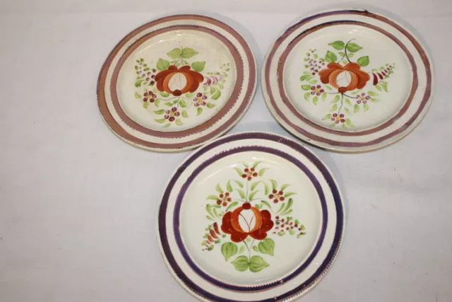 Set of 3 Antique Early 19th Century KING'S ROSE Creamware 6.75" Plates w/Lustre