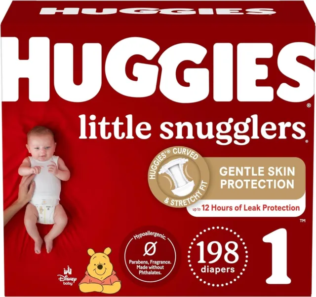 Little Snugglers Diapers, Size 1 (8-14 lbs), 198 Ct (6 packs of 33), Newborn