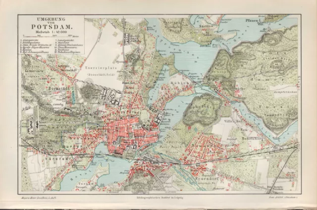 Landkarte map 1896: POTSDAM UND UMGEBUNG. Brandenburg Havel Sanssouci
