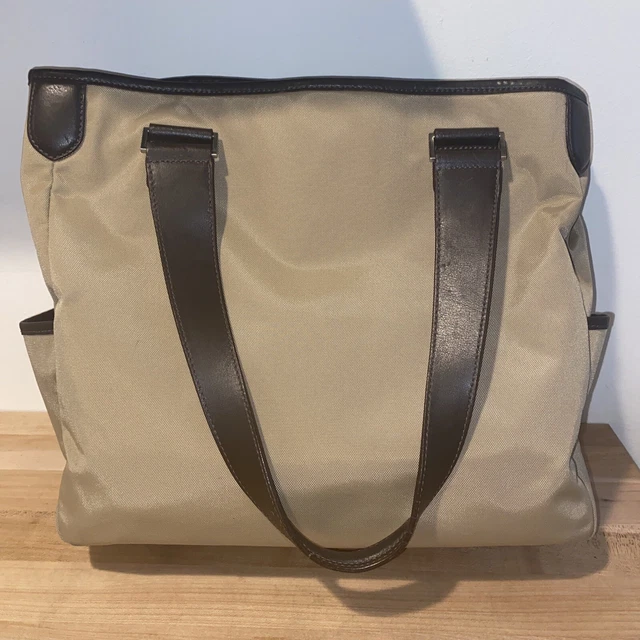 Tumi Ballistic Beige Nylon Leather Trimmed Tote Travel Bag Purse w Coin Purse EX