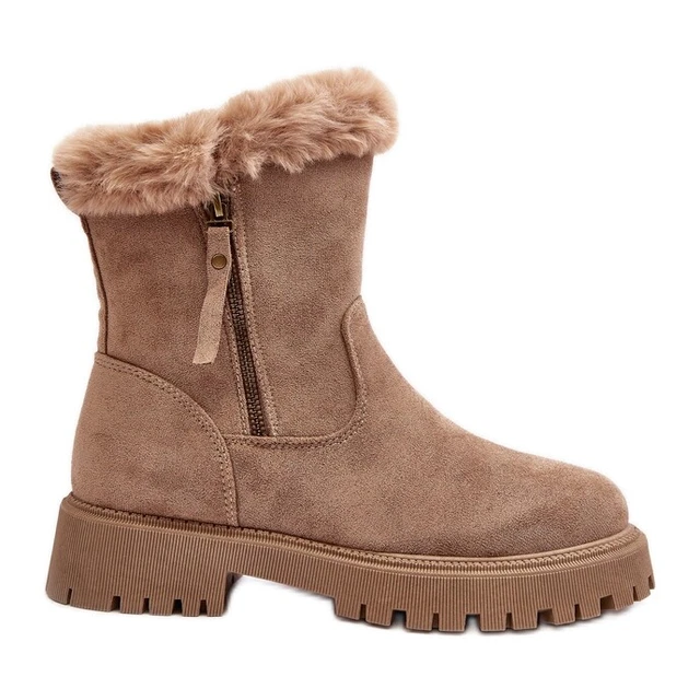 PE1 Bottines en daim avec fourrure pour femme, beige Hasiva