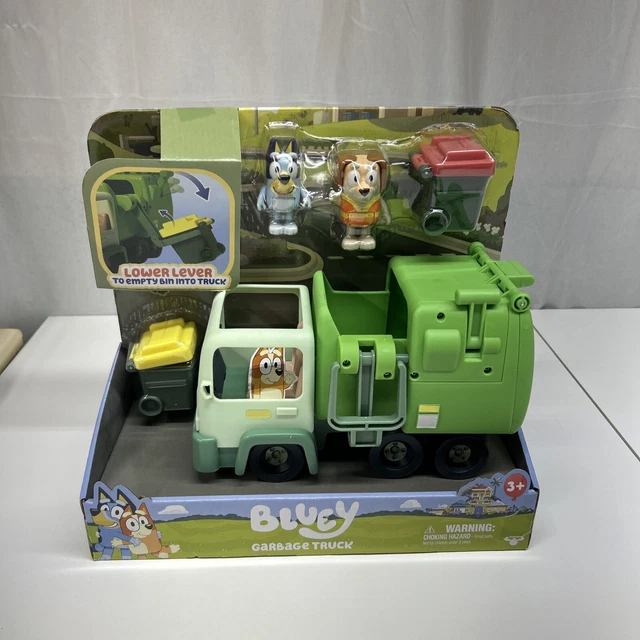 BLUEY GARBAGE TRUCK 2" Bluey and Bin Man Figures One Garbage Bin 2 1/