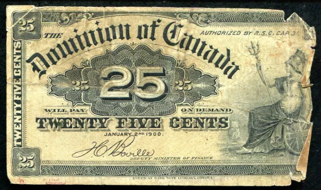 1900 25 Twenty Five Cents Dominion Of Canada “Shinplaster” Banknote