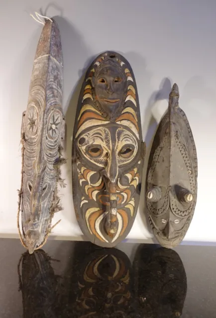 Antique Papua New Guinea Wooden Mask LOT Iatmul Mwai, Korogo, Sepik River